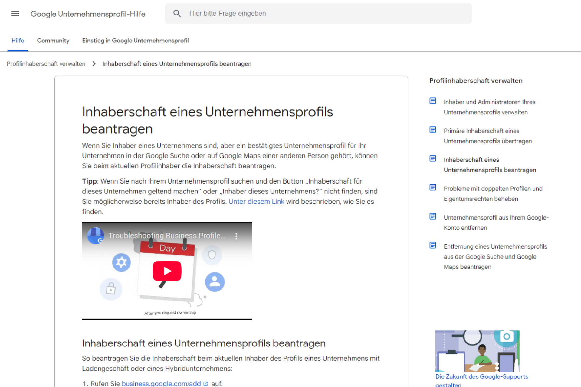 Google Business Profil bei Praxisübernahme richtig übernehmen durch Inhaberschaft eines Unternehmensprofils beantragen
