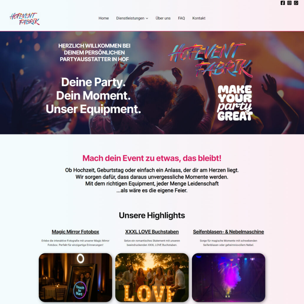 Referenz Verleihservice für Partyausstattung