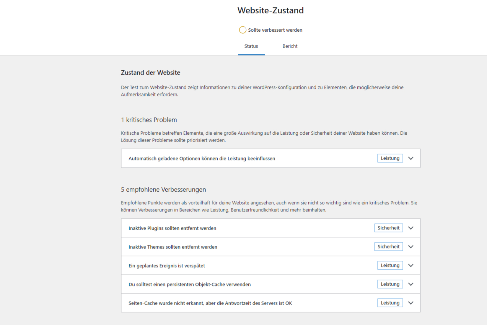 Website-Zustand in WordPress: Technische Hinweise richtig einordnen